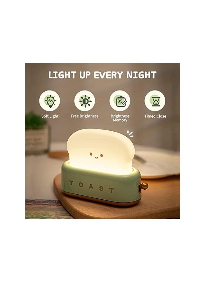 Cute Night Light Toaster Lamp, Dimmable Bread Light, Rechargeable Portable LED Night Light for Kids/Toddler,Nursery, Bedside, Living Room, Dining, Kitchen, Bedroom, Desk Decor (Green)