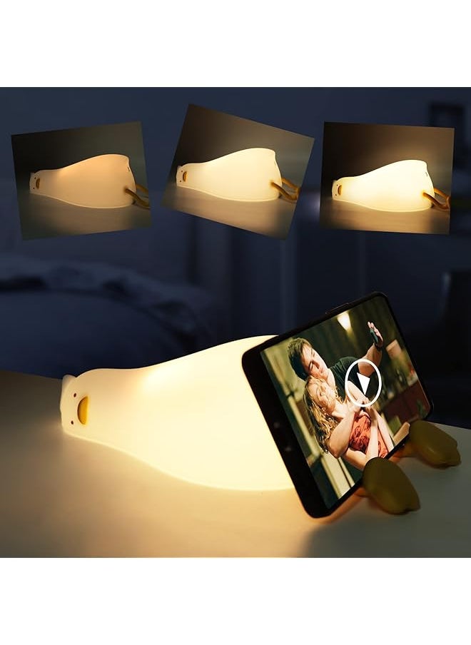 Duck Lamp Lying Flat Duck Night Light, Kids Night Lamp with 3 Speed Adjustable Light, Smart Bedside Lamp with Flap Sensor, Silicone Rechargeable Night Warm Light with 30 Minutes Timer