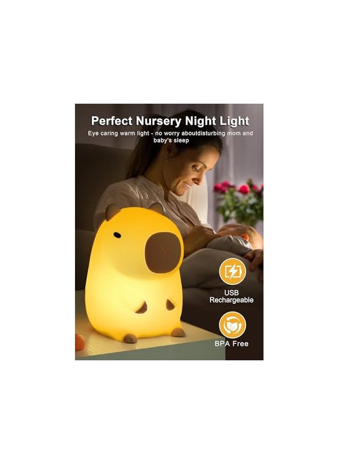 Capybara Night Light, Cute Capybara Lamp, Silicone Dimmable Nursery Nightlight, Rechargeable LED Bedside Lamp with 20 Minutes Timer & Tap Control Baby Girls Women Living, Room Bedrooms