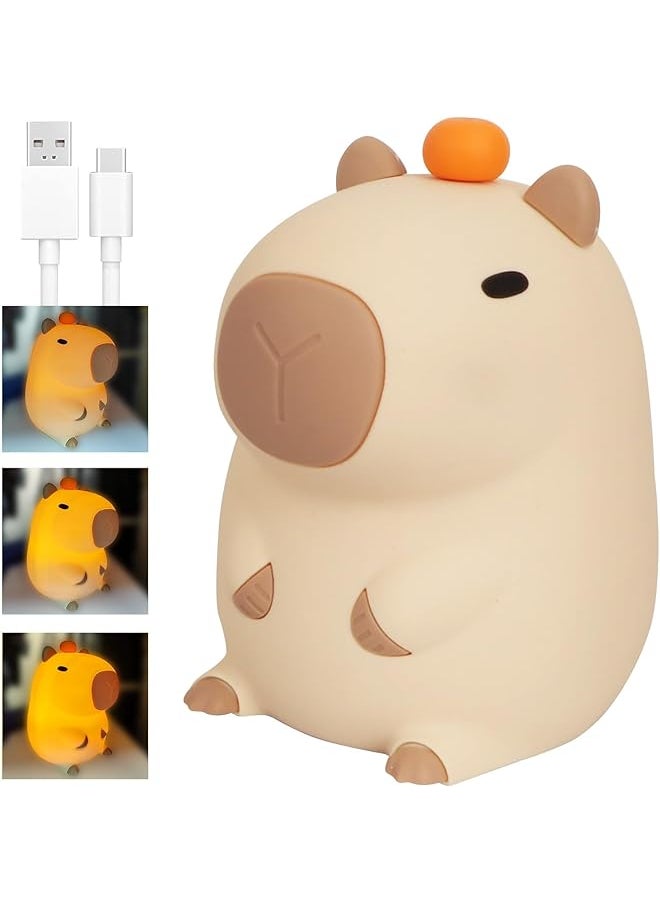 Capybara Night Light, Cute Capybara Lamp, Silicone Dimmable Nursery Nightlight, Rechargeable LED Bedside Lamp with 20 Minutes Timer & Tap Control Baby Girls Women Living, Room Bedrooms