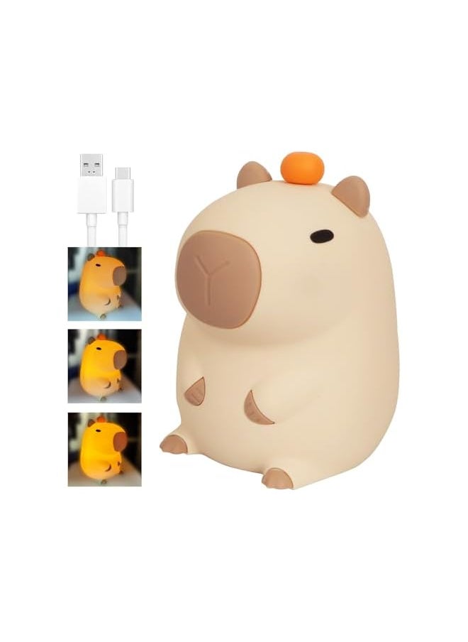 Capybara Night Light, Cute Capybara Lamp, Silicone Dimmable Nursery Nightlight, Rechargeable LED Bedside Lamp with 20 Minutes Timer & Tap Control Baby Girls Women Living, Room Bedrooms