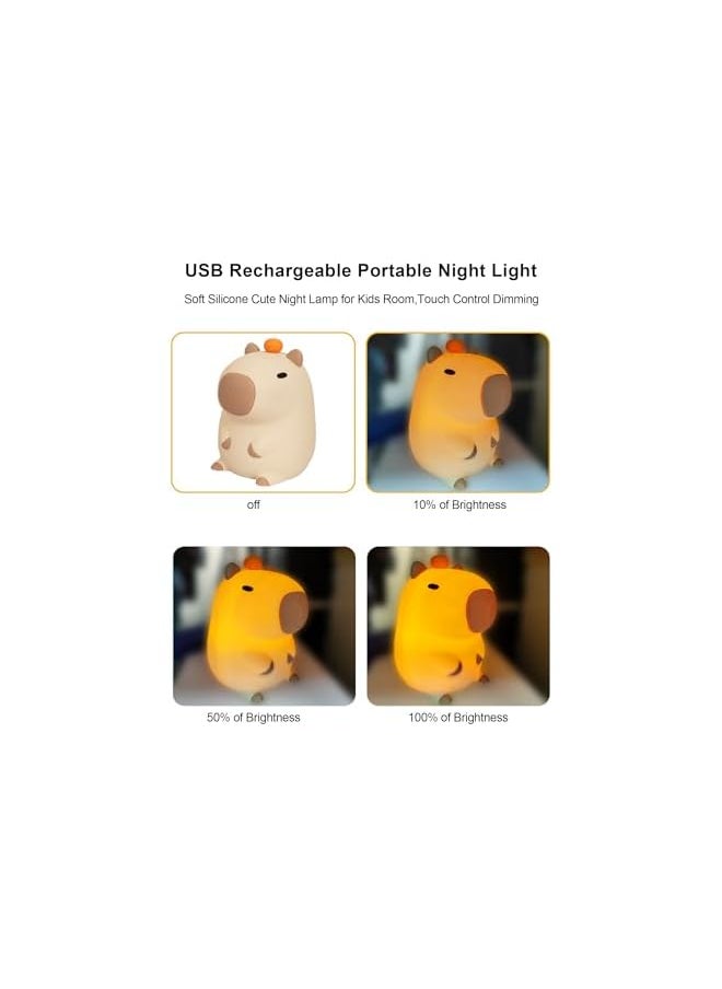 Capybara Night Light, Cute Capybara Lamp, Silicone Dimmable Nursery Nightlight, Rechargeable LED Bedside Lamp with 20 Minutes Timer & Tap Control Baby Girls Women Living, Room Bedrooms