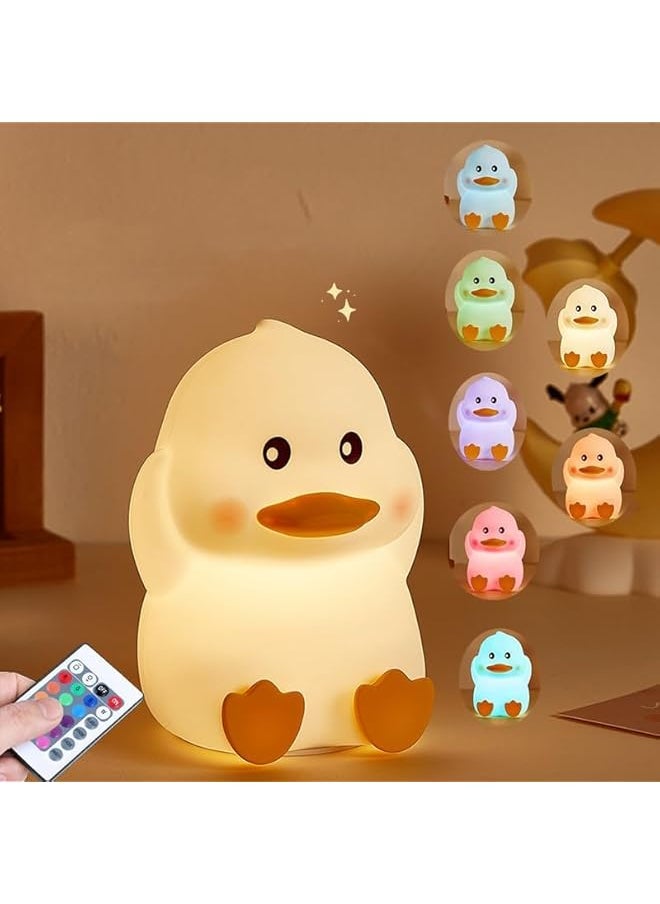 Night Light Cute Duck, Night Light for Kids 7 Colors 3 Levels Dimmable Silicone & Remote Control, LED Squishy Novelty Lamp Rechargeable Nightlights Baby Toddler Gift Room Decor (Little Duck)