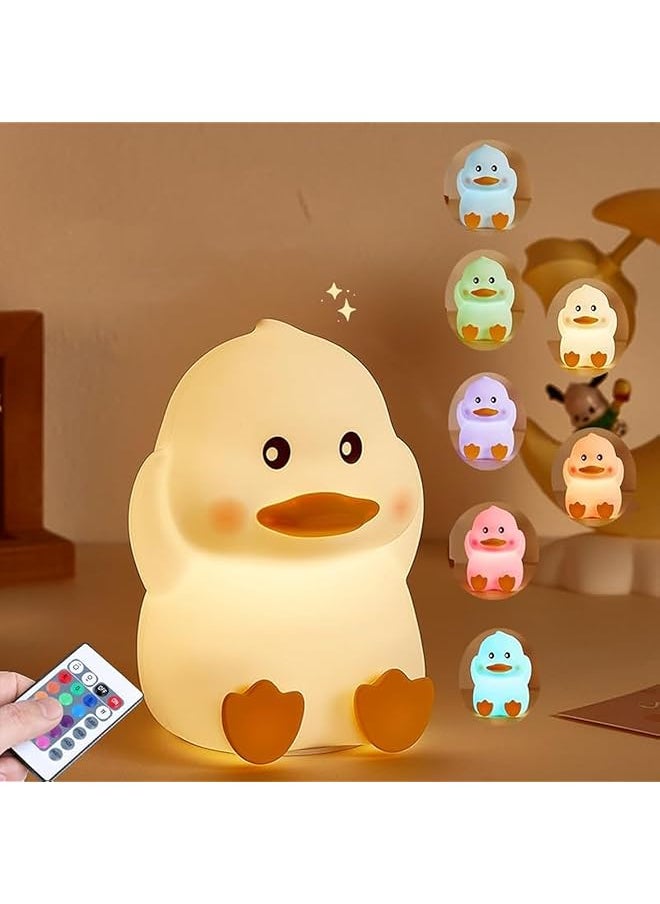 Night Light Cute Duck, Night Light for Kids 7 Colors 3 Levels Dimmable Silicone & Remote Control, LED Squishy Novelty Lamp Rechargeable Nightlights Baby Toddler Gift Room Decor (Little Duck)