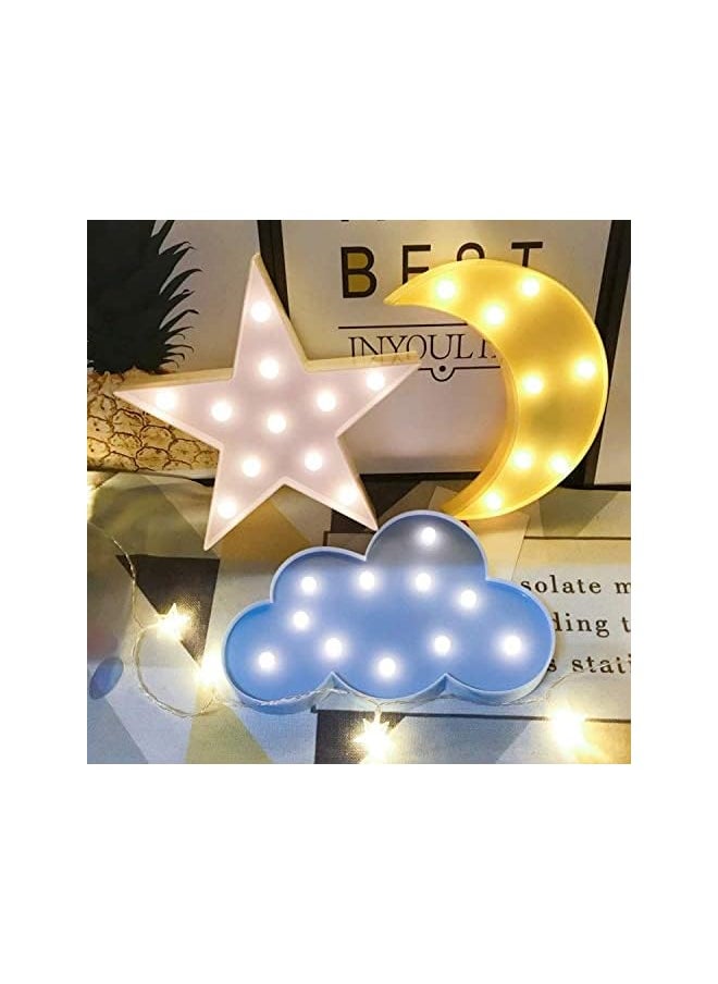 Night Light, LED Cute Moon Star and Cloud Shaped Marquee Decorations Sign Light Operated Table Lamp for Kids Children Bedroom Lighting Birthday Party Decor
