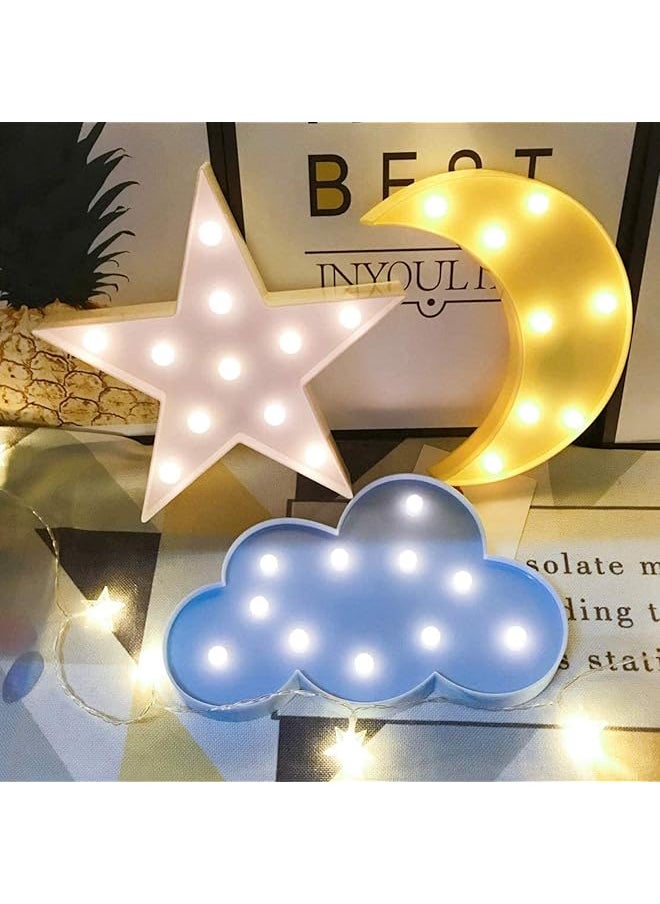 Night Light, LED Cute Moon Star and Cloud Shaped Marquee Decorations Sign Light Operated Table Lamp for Kids Children Bedroom Lighting Birthday Party Decor