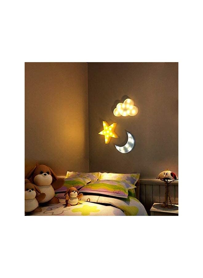 Night Light, LED Cute Moon Star and Cloud Shaped Marquee Decorations Sign Light Operated Table Lamp for Kids Children Bedroom Lighting Birthday Party Decor