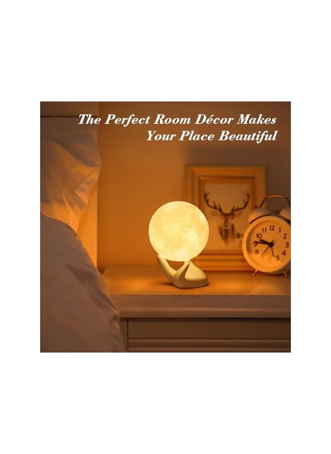 3D Moon Lamp with Ceramic Base,Levitating Moon Lamp for Room Home Decor,LED Night Light,Mood Lighting with Touch Control Brightness,Rechargeable Night Light for Teen Girls Boys(8CM,White Light)