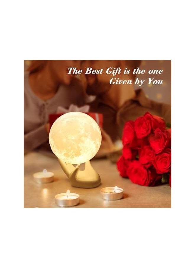 3D Moon Lamp with Ceramic Base,Levitating Moon Lamp for Room Home Decor,LED Night Light,Mood Lighting with Touch Control Brightness,Rechargeable Night Light for Teen Girls Boys(8CM,White Light)