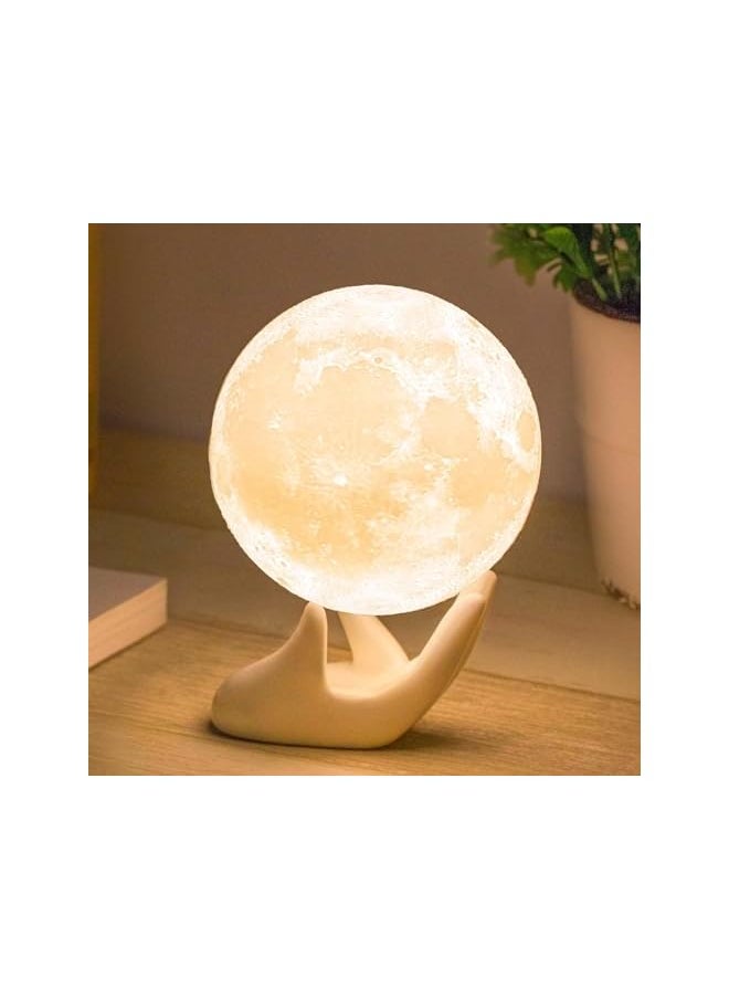 3D Moon Lamp with Ceramic Base,Levitating Moon Lamp for Room Home Decor,LED Night Light,Mood Lighting with Touch Control Brightness,Rechargeable Night Light for Teen Girls Boys(8CM,White Light)