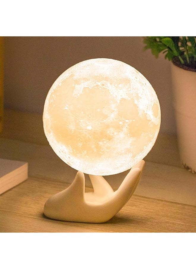 3D Moon Lamp with Ceramic Base,Levitating Moon Lamp for Room Home Decor,LED Night Light,Mood Lighting with Touch Control Brightness,Rechargeable Night Light for Teen Girls Boys(8CM,White Light)