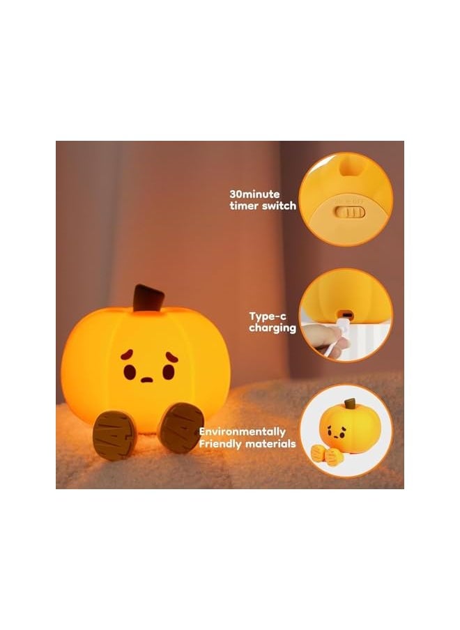 Cute Pumpkin Night Light Silicone LED Lamp Rechargeable Bedside Touch Lamp,Nursery Pumpkin nightlight for Kids,Halloween Decor Toy,Breastfeeding for Baby