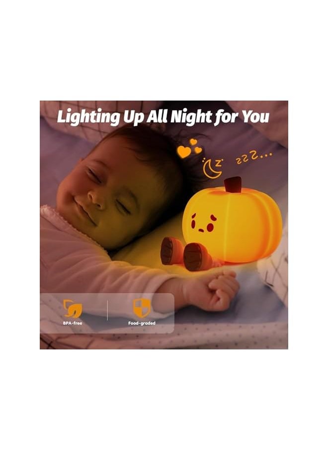 Cute Pumpkin Night Light Silicone LED Lamp Rechargeable Bedside Touch Lamp,Nursery Pumpkin nightlight for Kids,Halloween Decor Toy,Breastfeeding for Baby