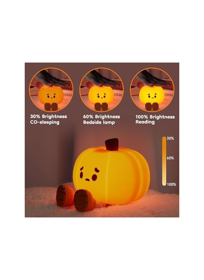 Cute Pumpkin Night Light Silicone LED Lamp Rechargeable Bedside Touch Lamp,Nursery Pumpkin nightlight for Kids,Halloween Decor Toy,Breastfeeding for Baby