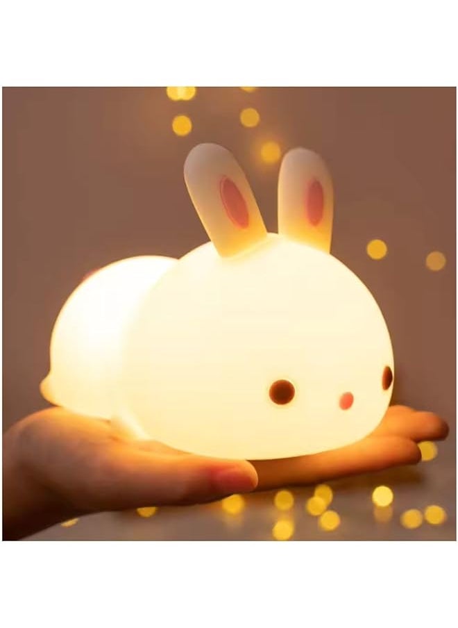 Cute Bunny Kids Night Light, LED, Silicone, Battery Operated, Portable, for Bedroom, Nursery, Toddler, Baby