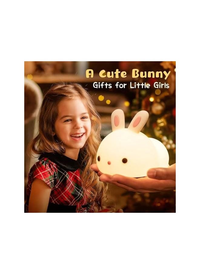 Cute Bunny Kids Night Light, LED, Silicone, Battery Operated, Portable, for Bedroom, Nursery, Toddler, Baby
