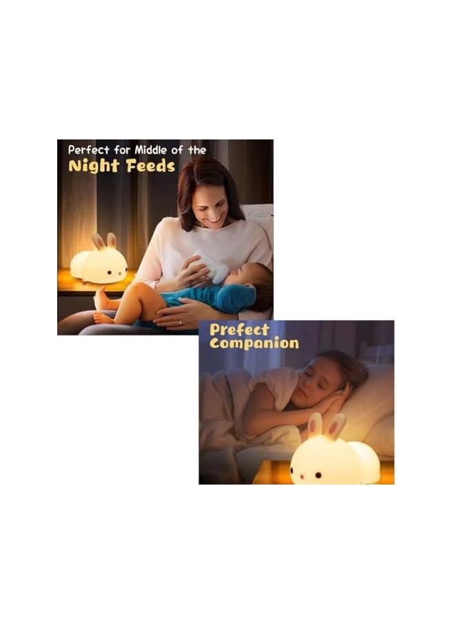 Cute Bunny Kids Night Light, LED, Silicone, Battery Operated, Portable, for Bedroom, Nursery, Toddler, Baby
