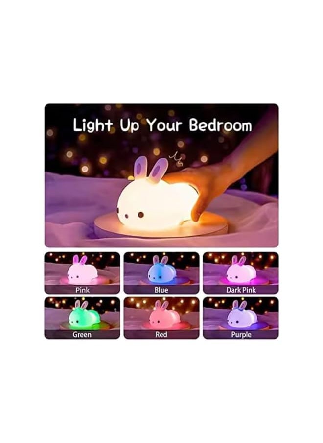 Cute Bunny Kids Night Light, LED, Silicone, Battery Operated, Portable, for Bedroom, Nursery, Toddler, Baby