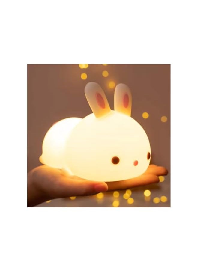Cute Bunny Kids Night Light, LED, Silicone, Battery Operated, Portable, for Bedroom, Nursery, Toddler, Baby