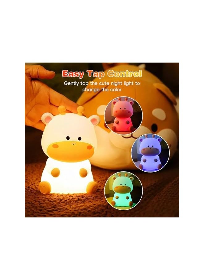 Night Light for Kids, Cute Deer Nursery Nightlight, Bedside Table Lamp Silicone Squishy Animal LED Light Eye Caring USB-C Rechargeable Baby Touch Lamp for Toddler Baby Kids Room Decor, White