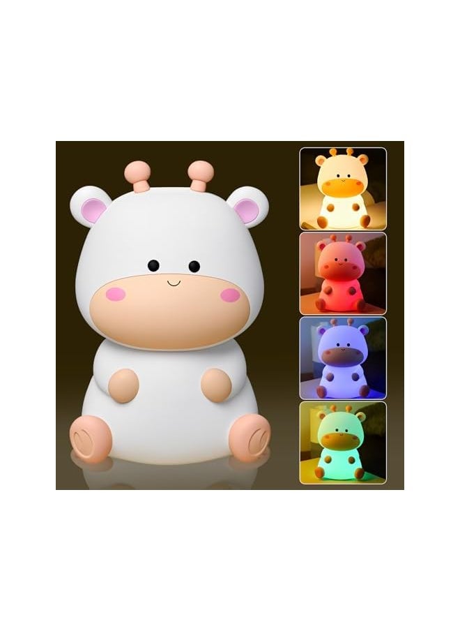 Night Light for Kids, Cute Deer Nursery Nightlight, Bedside Table Lamp Silicone Squishy Animal LED Light Eye Caring USB-C Rechargeable Baby Touch Lamp for Toddler Baby Kids Room Decor, White