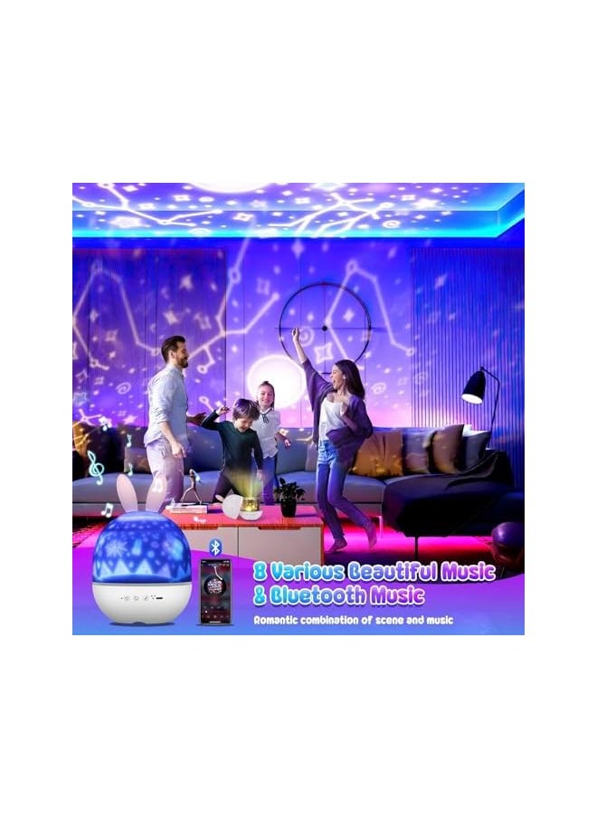 Night Light Projector for Kids, Star Projector with Timer and Remote Control, USB Rechargeable Night Lamp 360°Rotatable, 4 Light Modes/6 Projection Theme/7 Brightness for Baby Children Toddler(Rabbit)