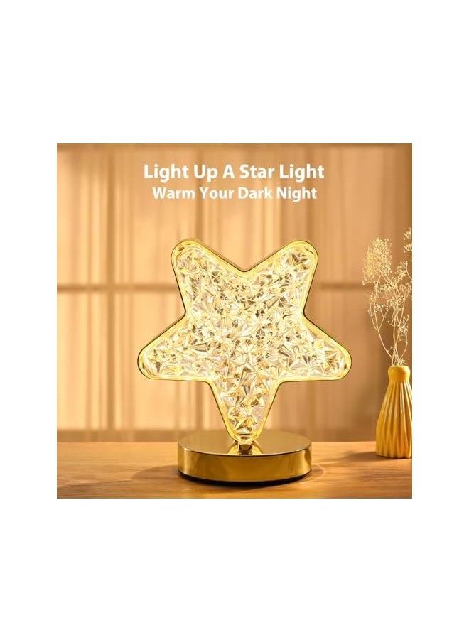 The Bros2 Pieces Moon and star Table Lamp, Night Light with 3 Colors Modes, Dimmable Night Light for Table Bedside, Rechargeable Night Light with USB Port, Home Decor Light for Birthday Gift