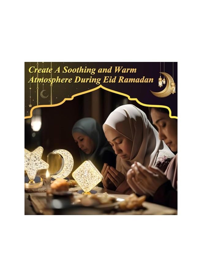Eid Ramadan Moon Lamp,Mubarak Romantic Moon Night Light Decorations with 3 Colors,Rechargeable Touch Dimmable Crystal Light Ornaments Eid al-Fitr Night Lights for Bedroom,Party,Festival-Moon