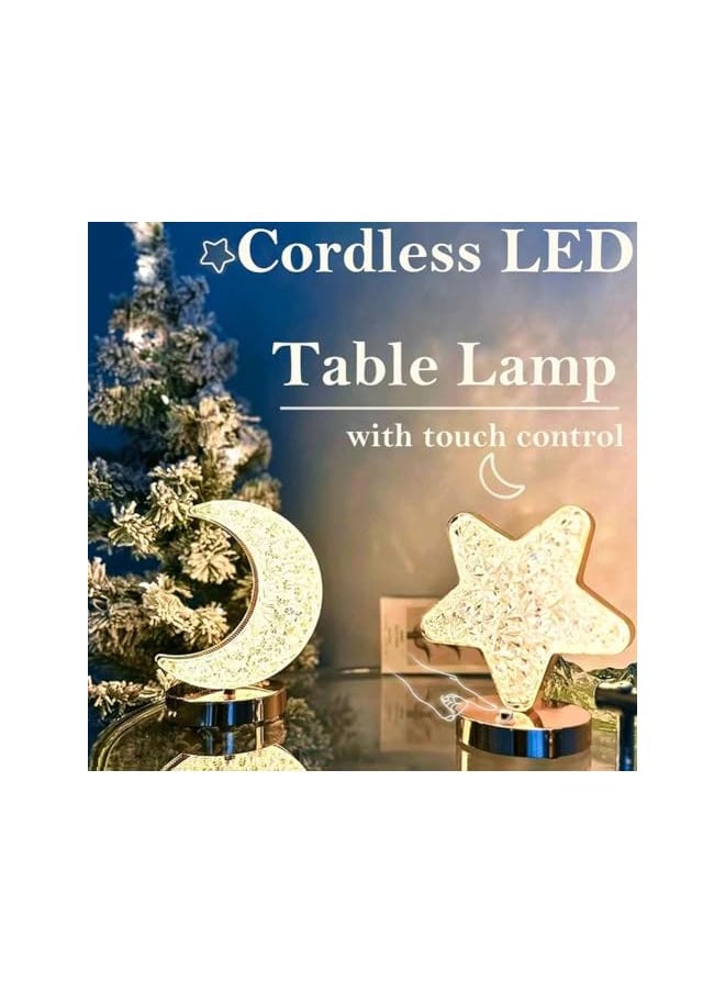 Eid Ramadan Moon Lamp,Mubarak Romantic Moon Night Light Decorations with 3 Colors,Rechargeable Touch Dimmable Crystal Light Ornaments Eid al-Fitr Night Lights for Bedroom,Party,Festival-Moon