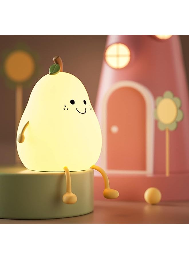 Night Light for Kids, Cute Silicone Nursery Pear Lamp for Baby and Toddler,Fruit NightLight for Boys and Girls,Squishy Night Lamp for Bedroom,Kawaii Bedside Lamp for Kids Room (Pear)