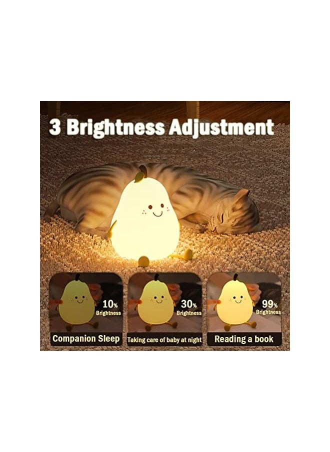 Night Light for Kids, Cute Silicone Nursery Pear Lamp for Baby and Toddler,Fruit NightLight for Boys and Girls,Squishy Night Lamp for Bedroom,Kawaii Bedside Lamp for Kids Room (Pear)