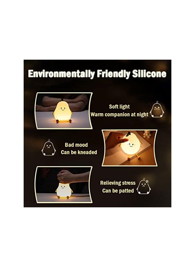 Night Light for Kids, Cute Silicone Nursery Pear Lamp for Baby and Toddler,Fruit NightLight for Boys and Girls,Squishy Night Lamp for Bedroom,Kawaii Bedside Lamp for Kids Room (Pear)