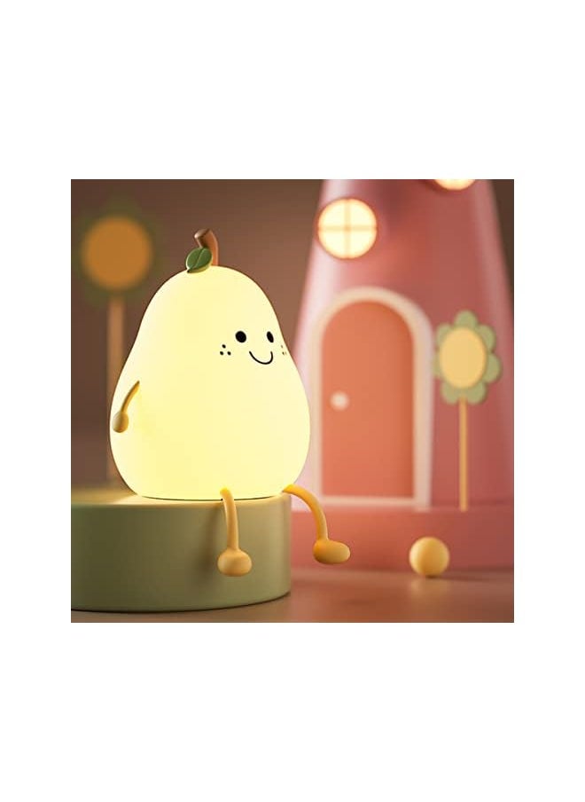 Night Light for Kids, Cute Silicone Nursery Pear Lamp for Baby and Toddler,Fruit NightLight for Boys and Girls,Squishy Night Lamp for Bedroom,Kawaii Bedside Lamp for Kids Room (Pear)