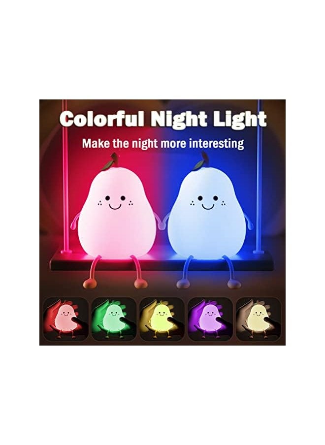 Night Light for Kids, Cute Silicone Nursery Pear Lamp for Baby and Toddler,Fruit NightLight for Boys and Girls,Squishy Night Lamp for Bedroom,Kawaii Bedside Lamp for Kids Room (Pear)