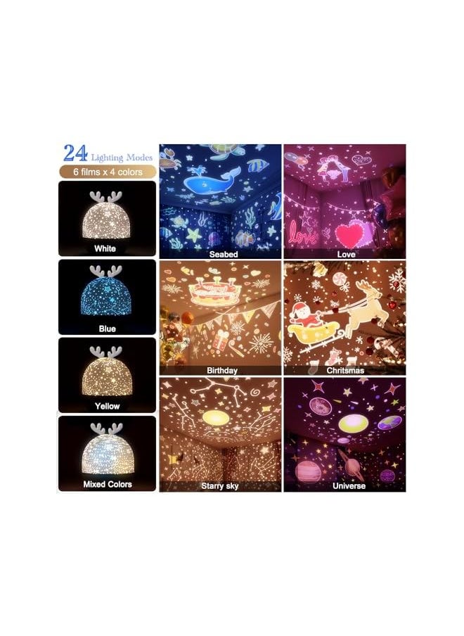4-in-1 Night Light Projector with Timer and Remote Control for Kids Gift, USB Rechargeable Night Lamp 360°Rotatable Sound Machine Baby Sleep Lighting Starry Projector for Baby Children Teen Adult