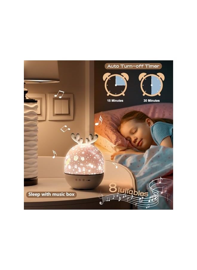 4-in-1 Night Light Projector with Timer and Remote Control for Kids Gift, USB Rechargeable Night Lamp 360°Rotatable Sound Machine Baby Sleep Lighting Starry Projector for Baby Children Teen Adult