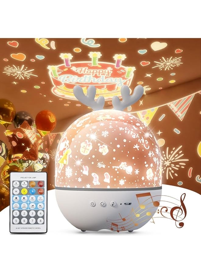 4-in-1 Night Light Projector with Timer and Remote Control for Kids Gift, USB Rechargeable Night Lamp 360°Rotatable Sound Machine Baby Sleep Lighting Starry Projector for Baby Children Teen Adult