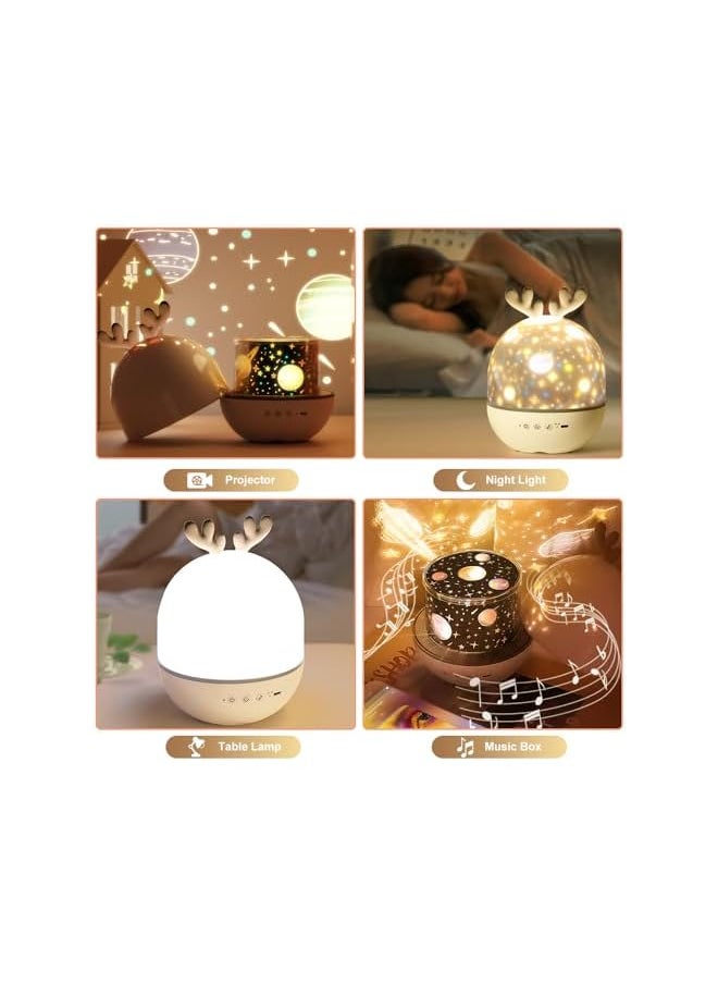 4-in-1 Night Light Projector with Timer and Remote Control for Kids Gift, USB Rechargeable Night Lamp 360°Rotatable Sound Machine Baby Sleep Lighting Starry Projector for Baby Children Teen Adult