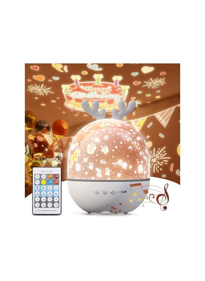 4-in-1 Night Light Projector with Timer and Remote Control for Kids Gift, USB Rechargeable Night Lamp 360°Rotatable Sound Machine Baby Sleep Lighting Starry Projector for Baby Children Teen Adult