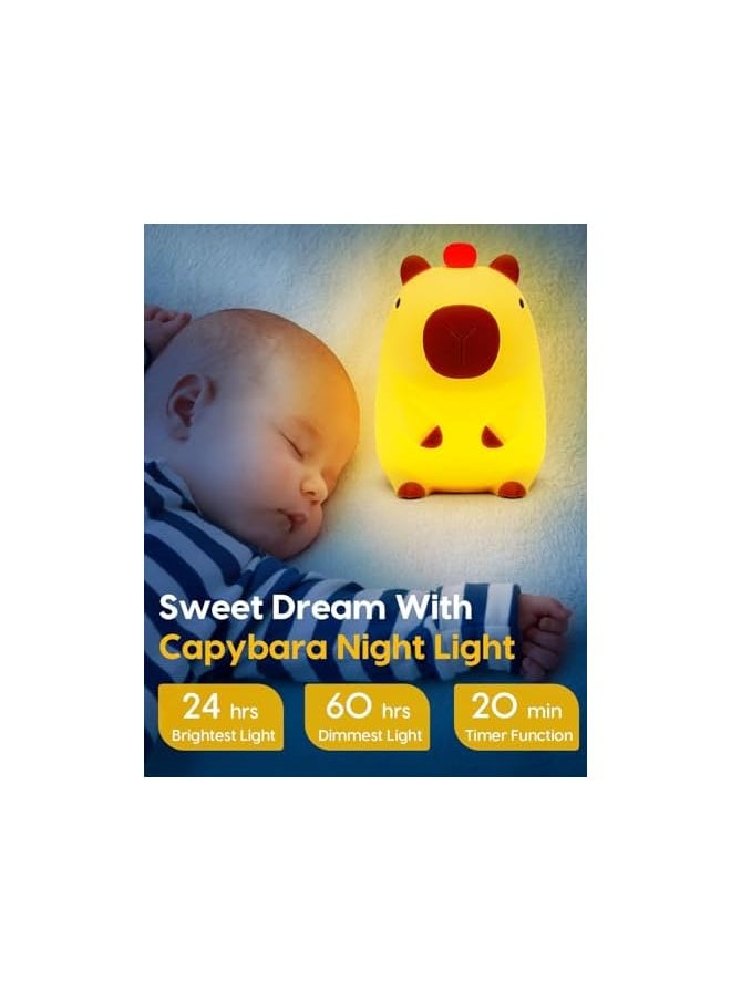 Cute Capybara Night Light for Kids, Rechargeable Dimmable Kids Nightlight, Silicone LED Lamp Nursery Nightlight with Timer & Touch Control for Bedrooms Living Room Cute Room Decor Birthday (KAPIBALA)