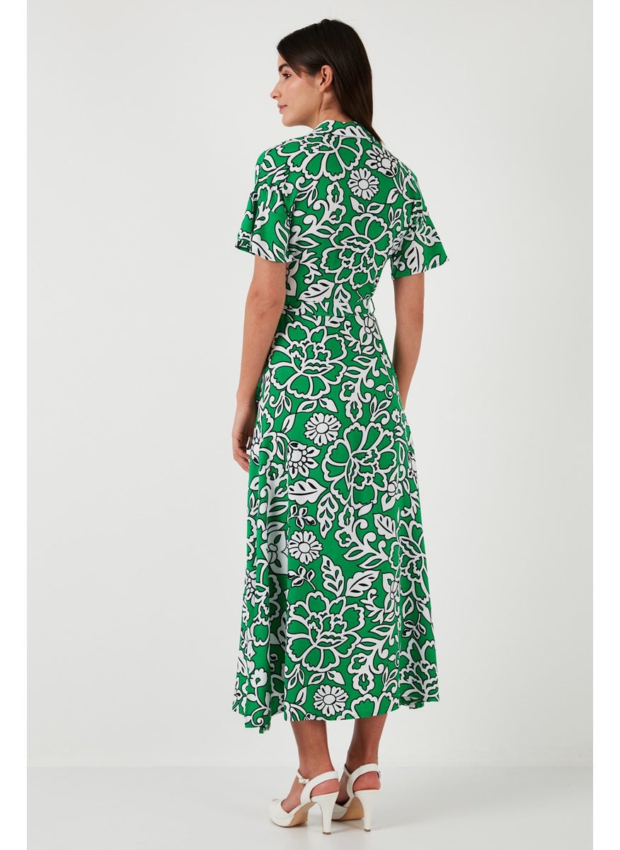 Patterned Slit Shirt Collar Maxi Dress Women's Dress 611EL502