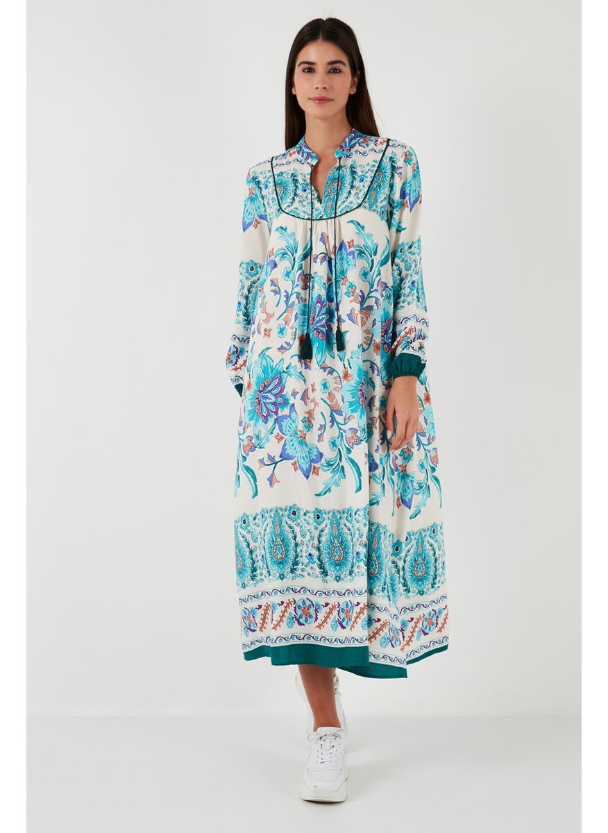 Patterned Regular Fit Tie-Up V-Neck Maxi Dress Women's Dress 611EL510