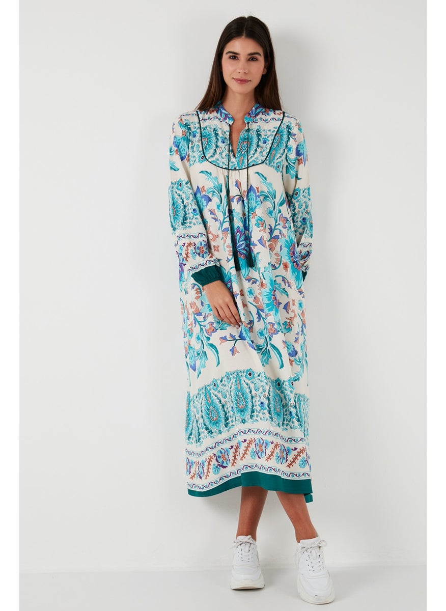 Patterned Regular Fit Tie-Up V-Neck Maxi Dress Women's Dress 611EL510
