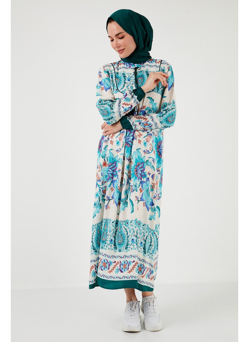 Patterned Regular Fit Tie-Up V-Neck Maxi Dress Women's Dress 611EL510