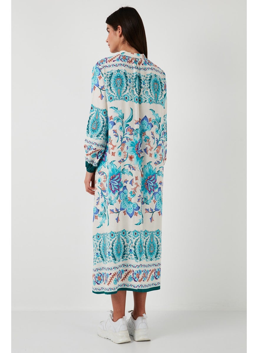 Patterned Regular Fit Tie-Up V-Neck Maxi Dress Women's Dress 611EL510