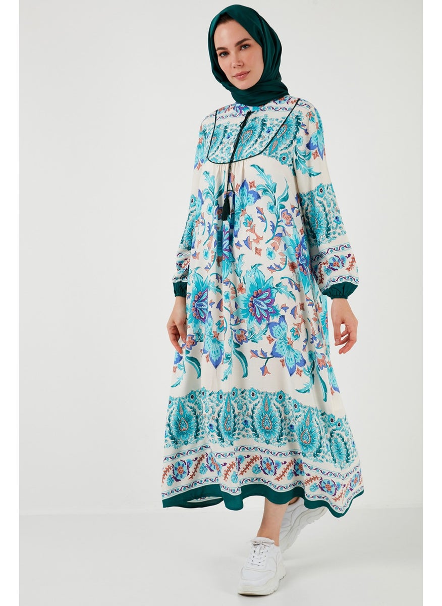 Patterned Regular Fit Tie-Up V-Neck Maxi Dress Women's Dress 611EL510