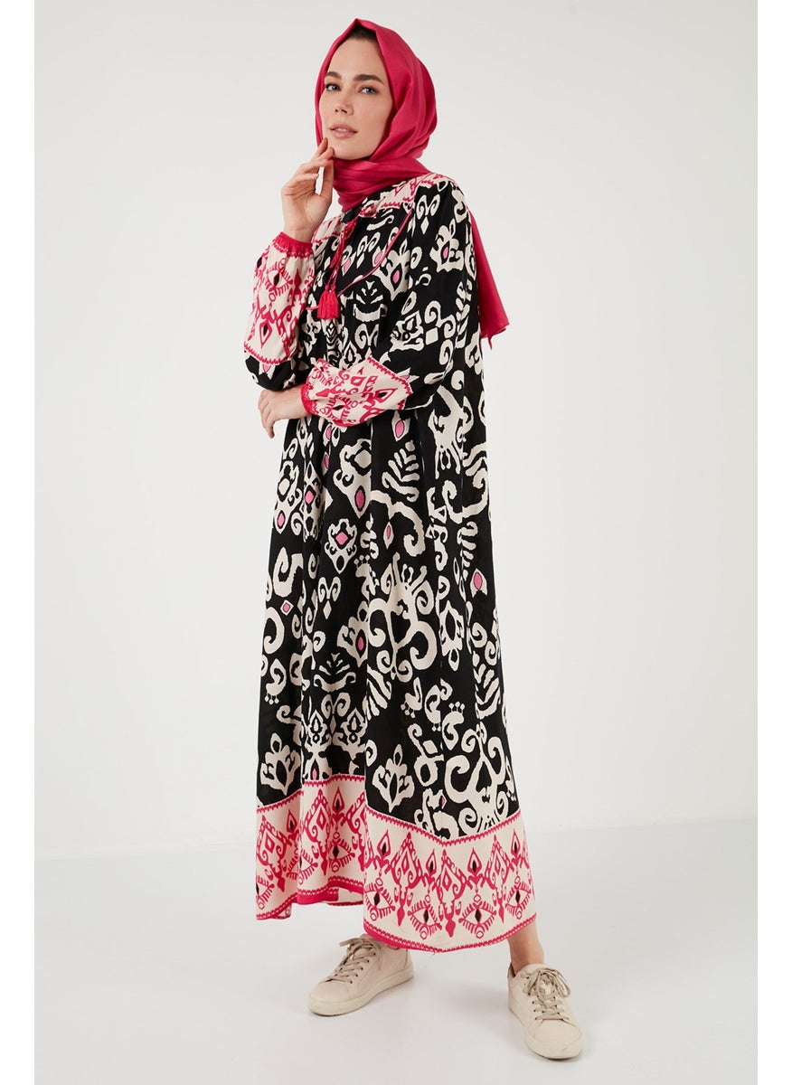 Patterned Regular Fit Tie-Up V-Neck Maxi Dress Women's Dress 611EL510