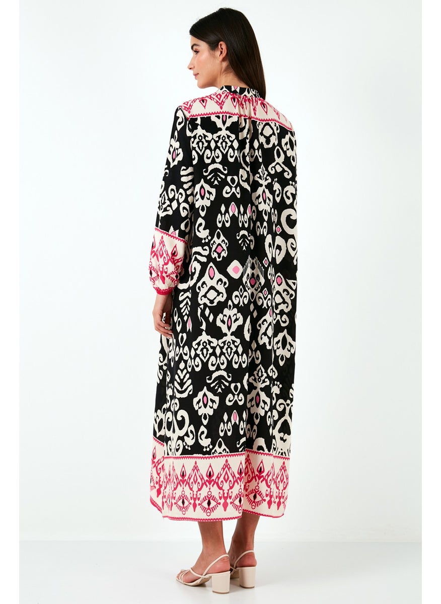 Patterned Regular Fit Tie-Up V-Neck Maxi Dress Women's Dress 611EL510