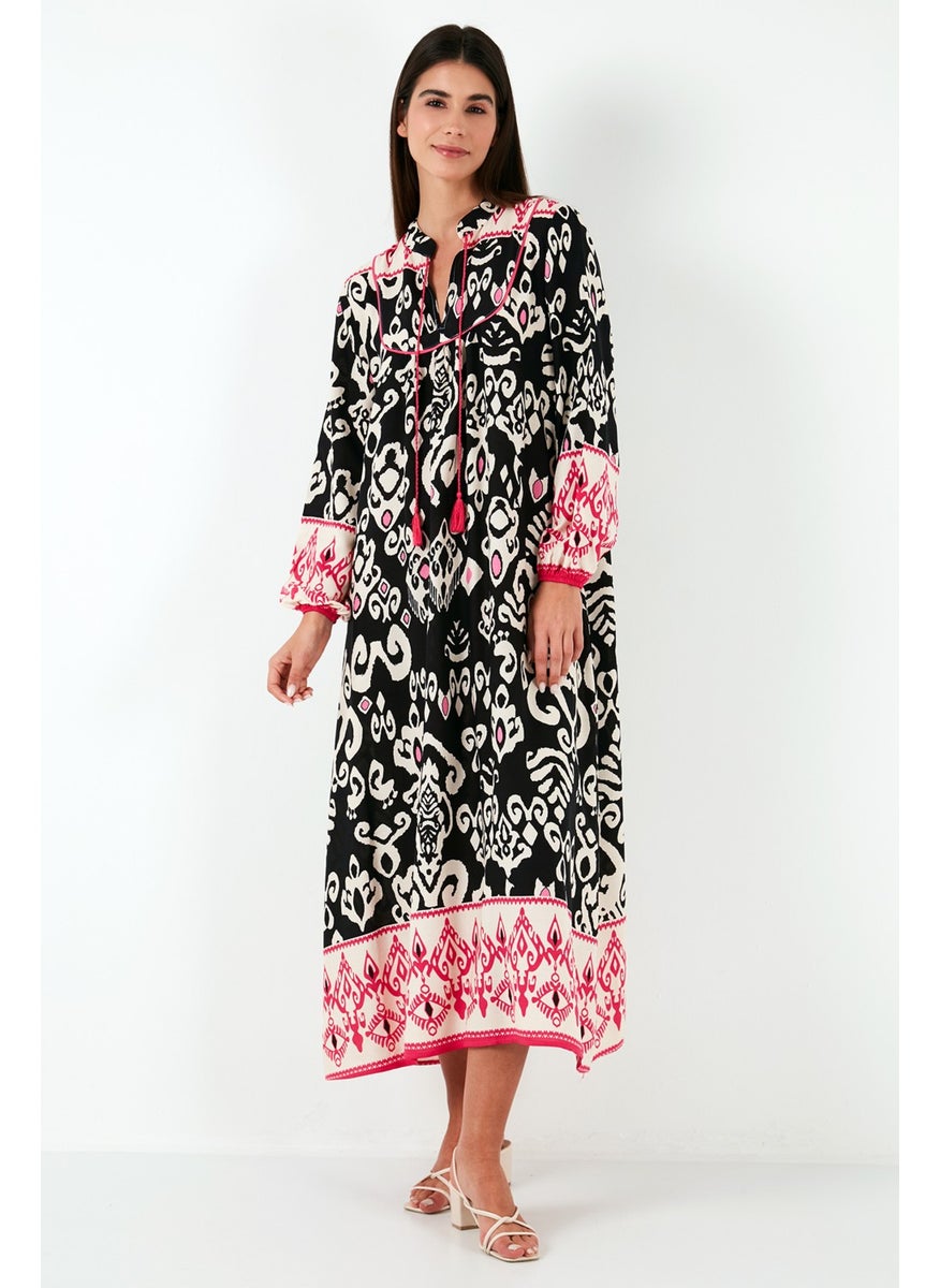 Patterned Regular Fit Tie-Up V-Neck Maxi Dress Women's Dress 611EL510
