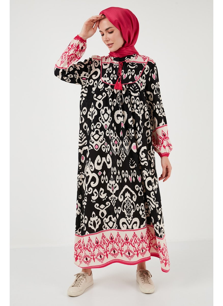 Patterned Regular Fit Tie-Up V-Neck Maxi Dress Women's Dress 611EL510